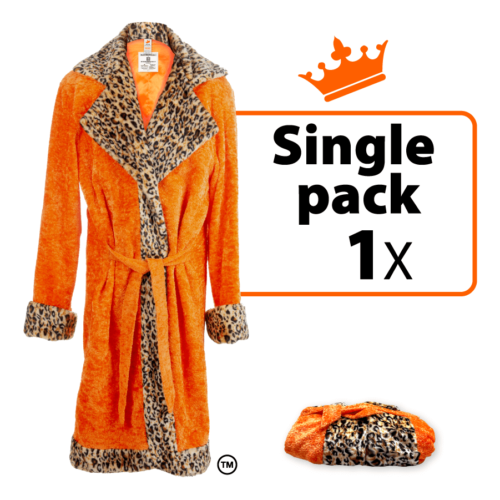 oranje jas, single pack, 1x, bont kraag, badjas met tijgerprint, one site fits all